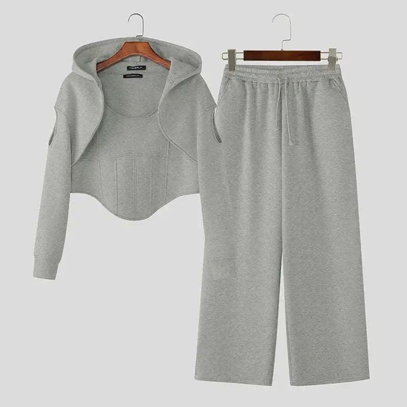 Hooded Crop Sweatsuit Set - WOWihte