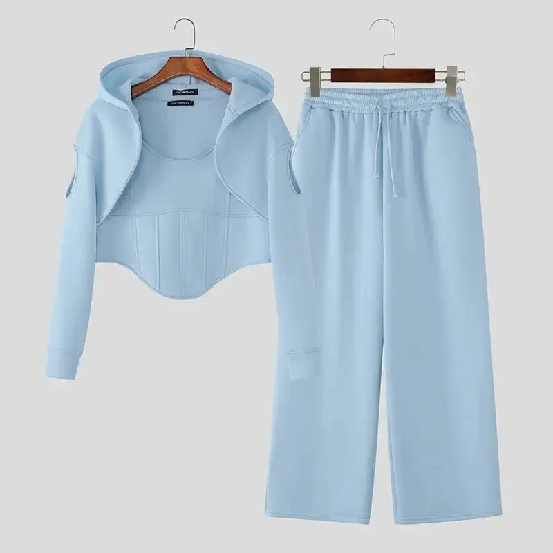 Hooded Crop Sweatsuit Set - WOWihte