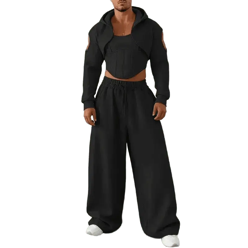 Hooded Crop Sweatsuit Set - WOWihte
