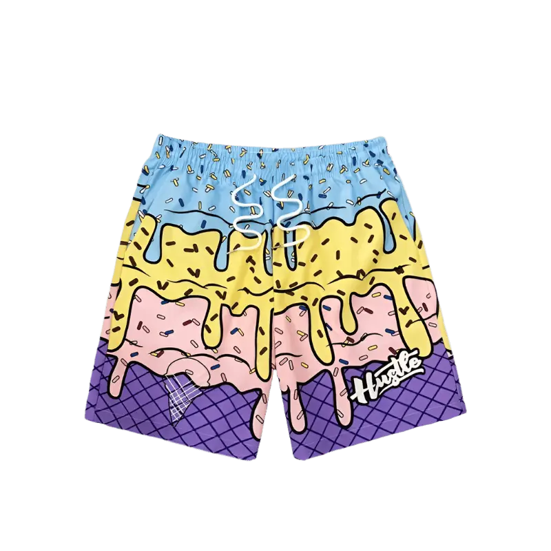 Ice Cream Graphic Beach Shorts - WOWihte