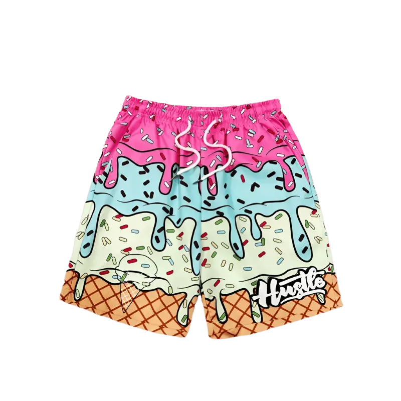Ice Cream Graphic Beach Shorts - WOWihte
