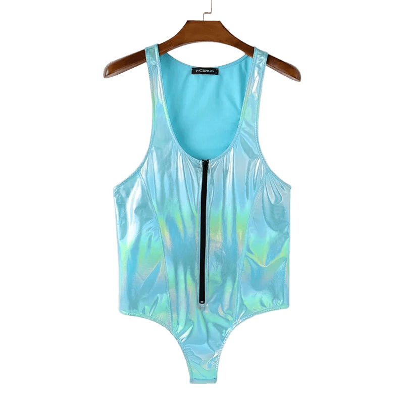 INCERUN Men's Shiny Bodysuit Jumpsuit - WOWihte