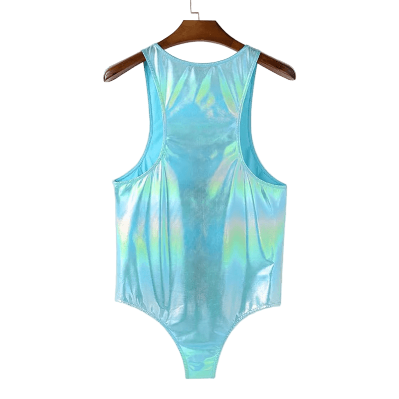 INCERUN Men's Shiny Bodysuit Jumpsuit - WOWihte