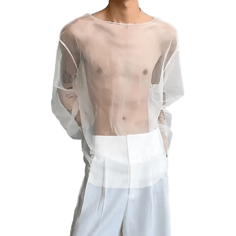 INCERUN Sheer Mesh Long - Sleeve Tee - WOWihte