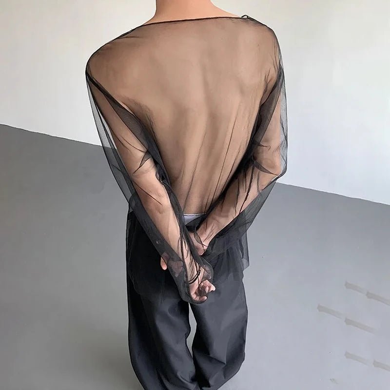 INCERUN Sheer Mesh Long - Sleeve Tee - WOWihte