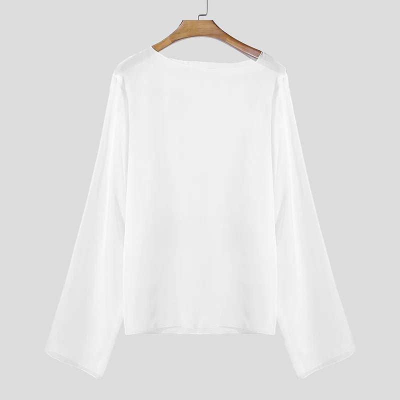 INCERUN Sheer Mesh Long - Sleeve Tee - WOWihte