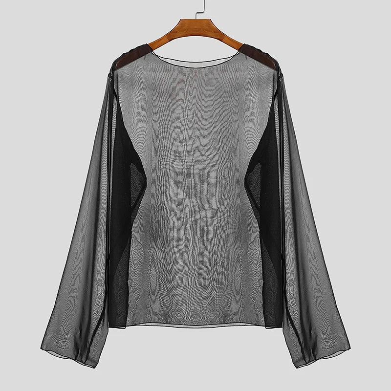 INCERUN Sheer Mesh Long - Sleeve Tee - WOWihte