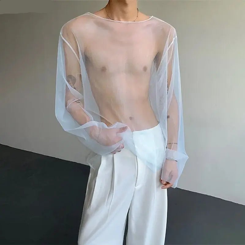 INCERUN Sheer Mesh Long - Sleeve Tee - WOWihte