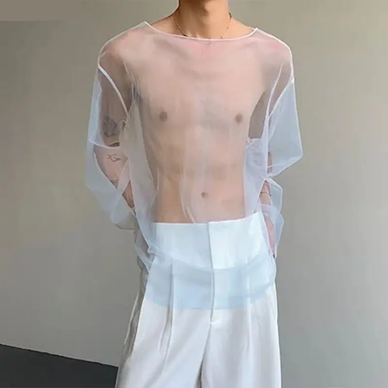 INCERUN Sheer Mesh Long - Sleeve Tee - WOWihte