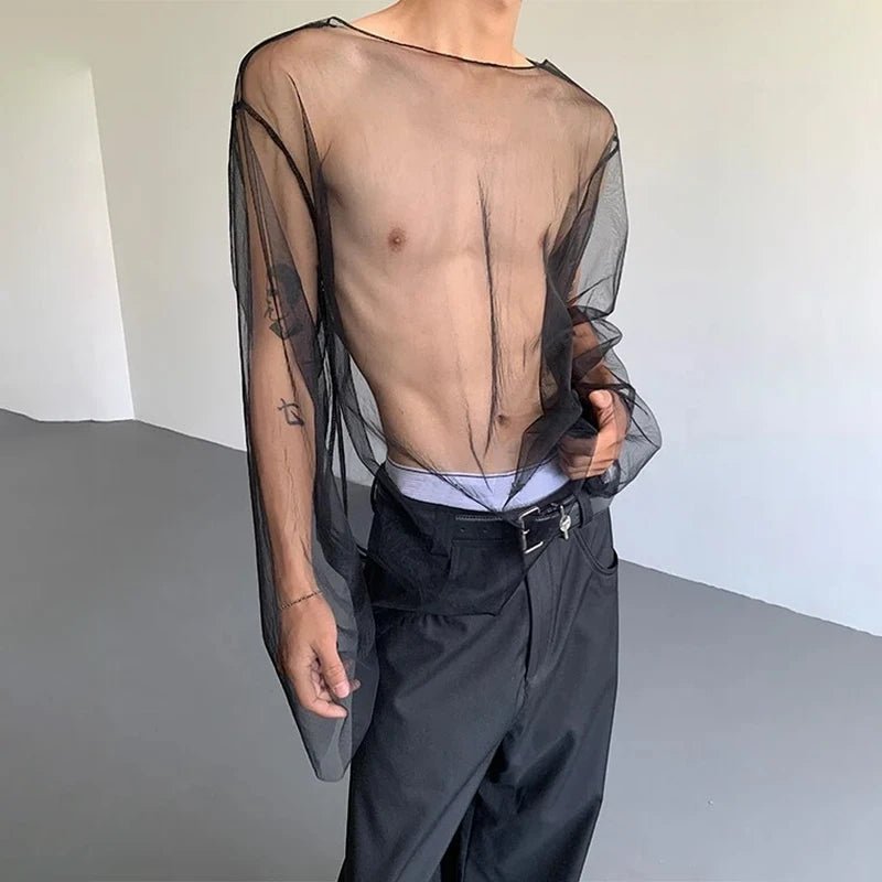 INCERUN Sheer Mesh Long - Sleeve Tee - WOWihte