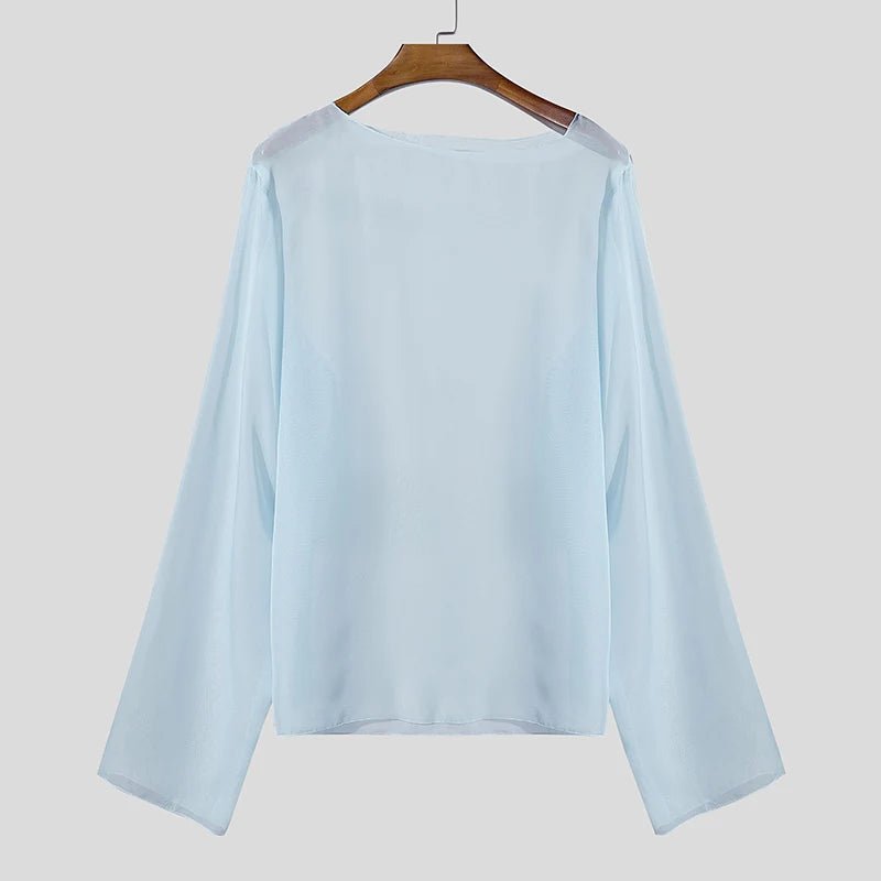 INCERUN Sheer Mesh Long - Sleeve Tee - WOWihte