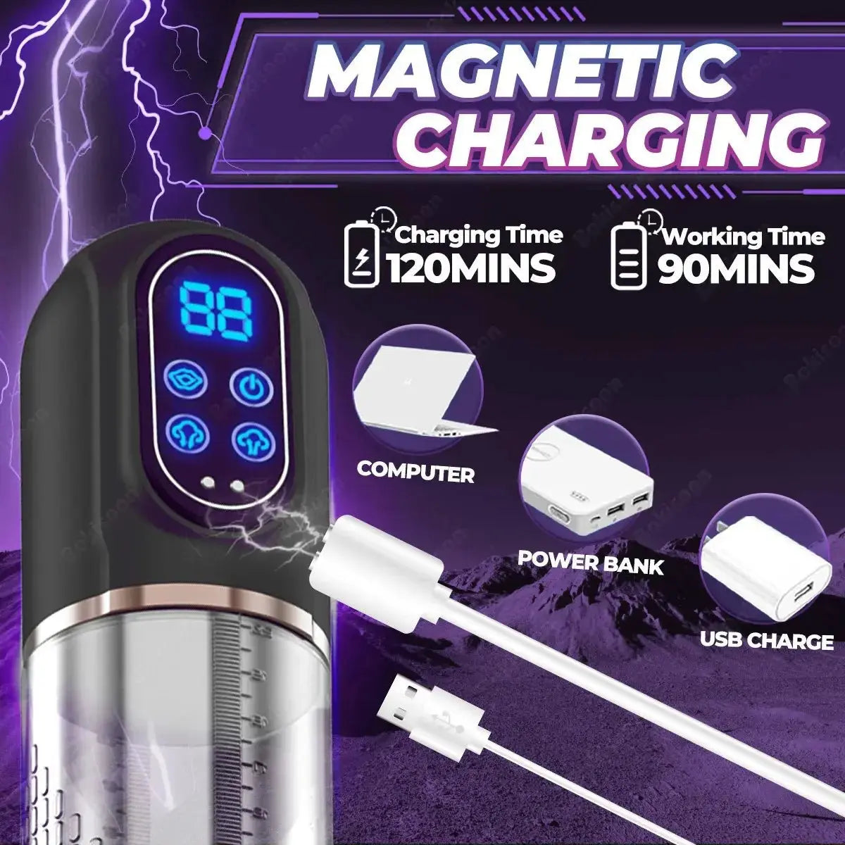 IPX7 Waterproof Electric Penis Pump - WOWihte