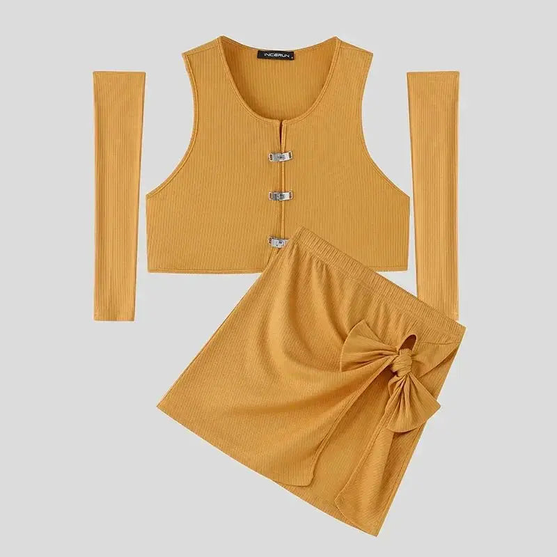 Irregular Crop Top Skirt Set - WOWihte