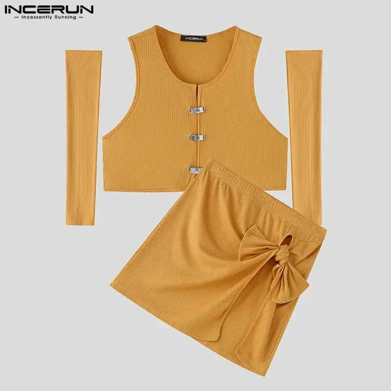 Irregular Crop Top Skirt Set - WOWihte