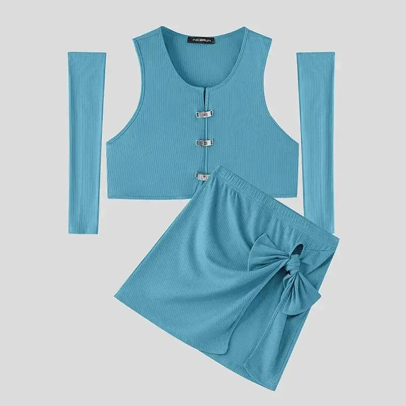 Irregular Crop Top Skirt Set - WOWihte