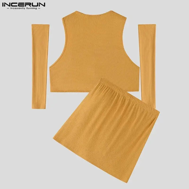 Irregular Crop Top Skirt Set - WOWihte