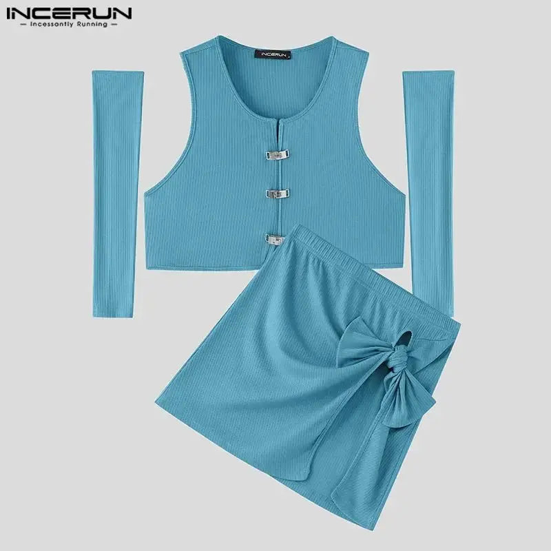 Irregular Crop Top Skirt Set - WOWihte