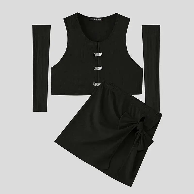 Irregular Crop Top Skirt Set - WOWihte