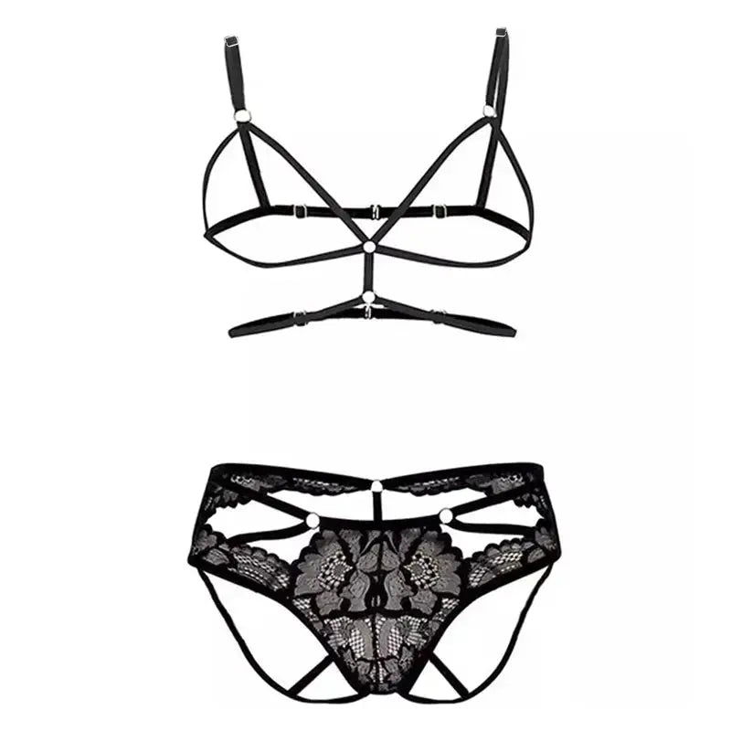 Lace Bondage Harness Lingerie Set - WOWihte