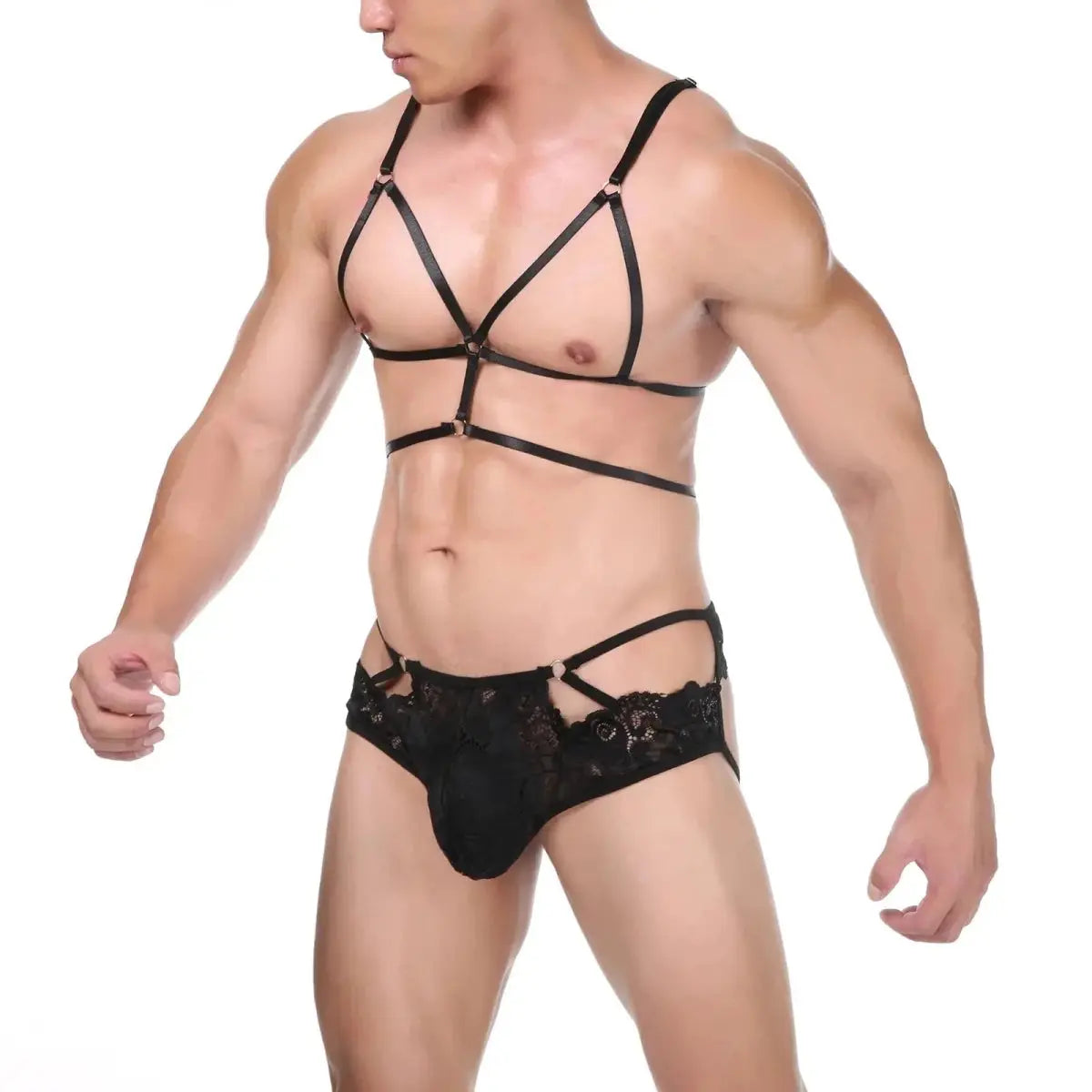 Lace Bondage Harness Lingerie Set - WOWihte
