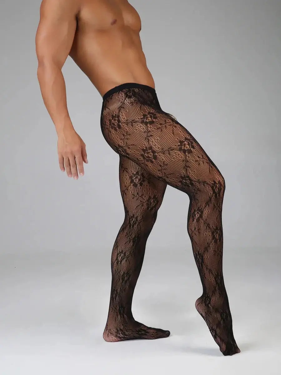 Lace Fishnet Transparent Men's Leggings - WOWihte