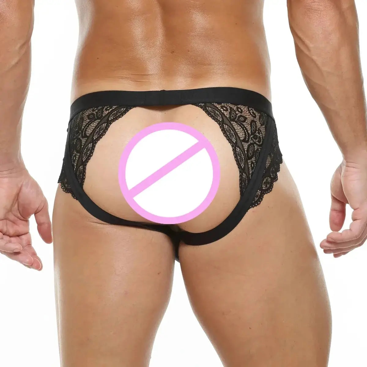 Lace Jockstrap Open Butt Thong - WOWihte