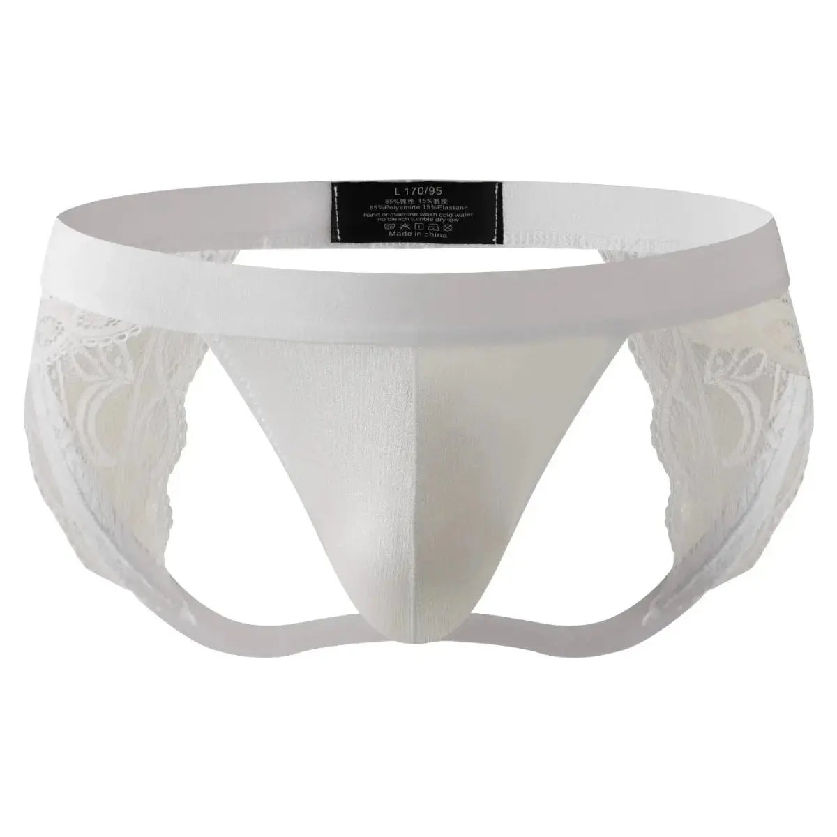 Lace Jockstrap Open Butt Thong - WOWihte