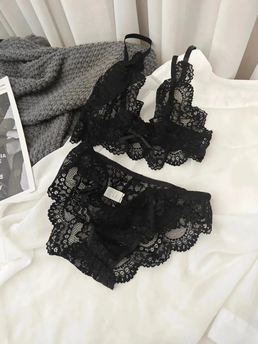 Lace Lingerie Set for Men Sissy Bikini Crossdressing Bra Tops Sexy Panty Full Lace Underwear Set Gay Femboy Nightwear 2 Piece - WOWihte