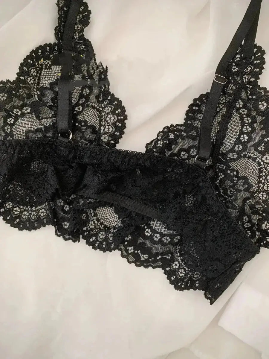 Lace Lingerie Set for Men Sissy Bikini Crossdressing Bra Tops Sexy Panty Full Lace Underwear Set Gay Femboy Nightwear 2 Piece - WOWihte