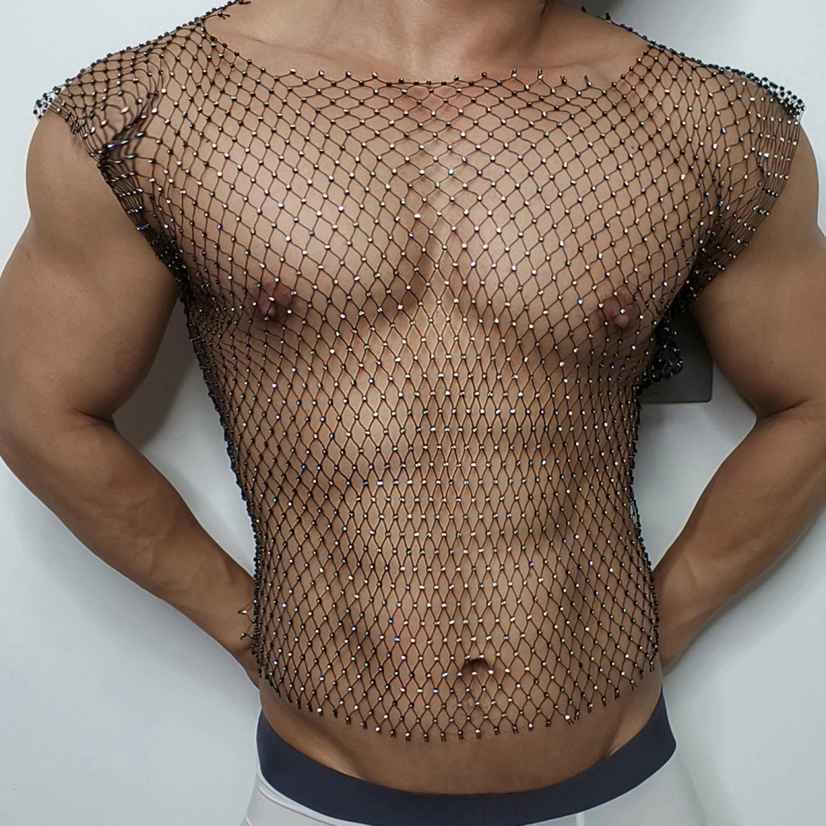 MEN See - Through Fishnet Vest - WOWihte