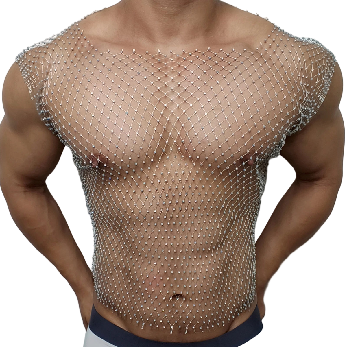 MEN See - Through Fishnet Vest - WOWihte