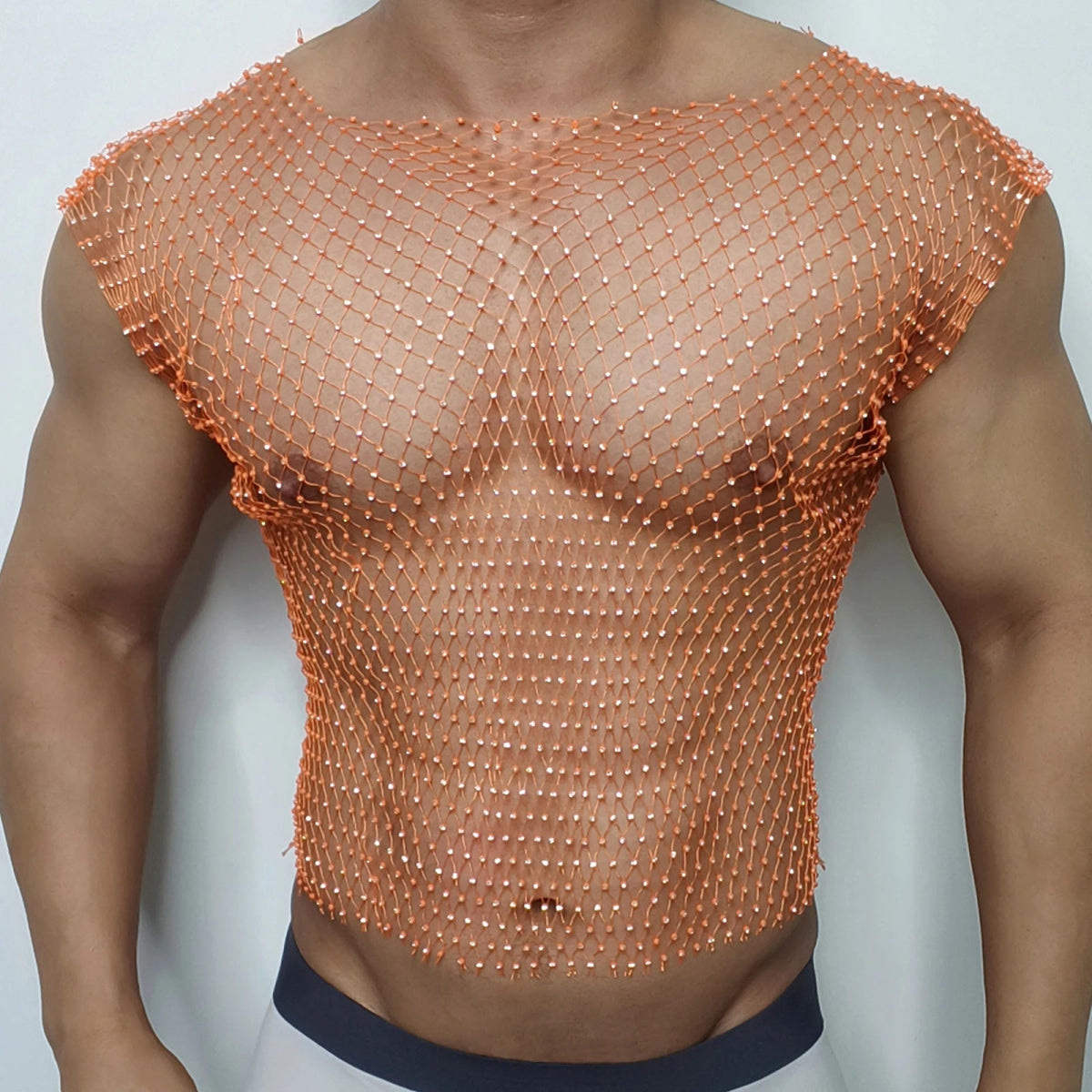 MEN See - Through Fishnet Vest - WOWihte