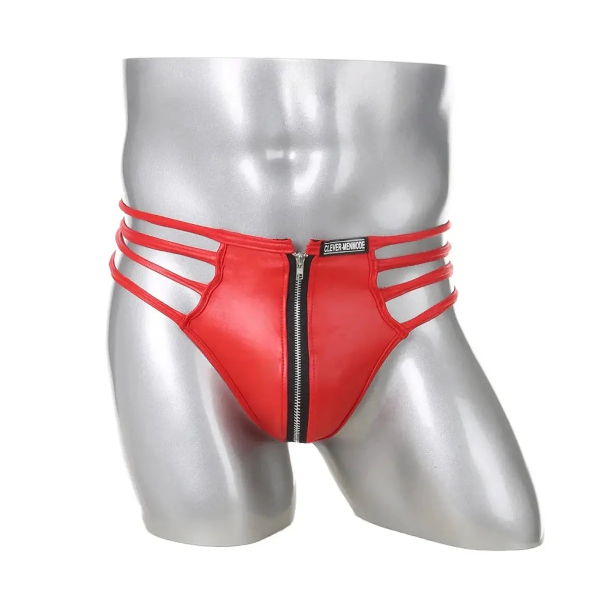 Men Sexy Faux Leather Thong Man Jock Strap Fetish Underwear Tanga Zip Penis Pouch Underpants G String Butts Jockstrap Panties - WOWihte