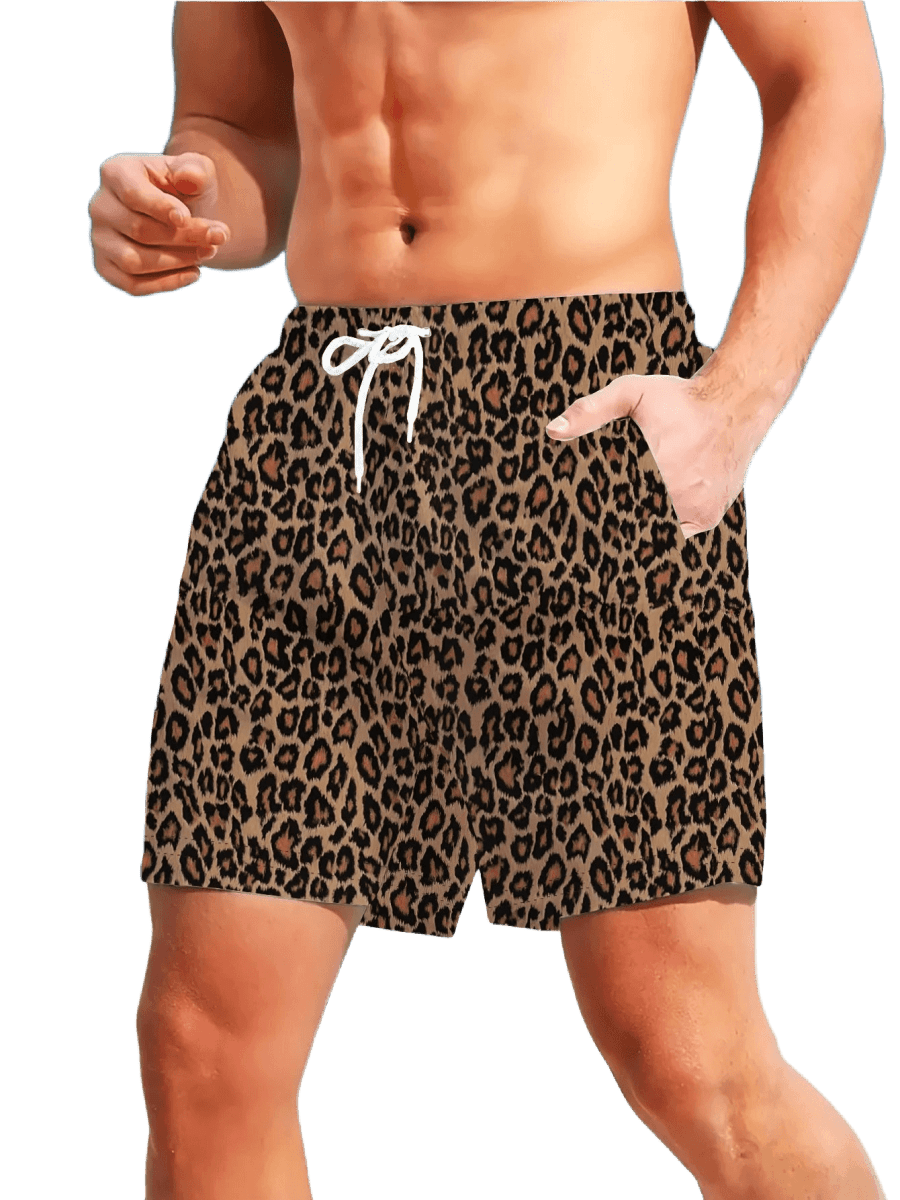 Men's 3D Leopard Quick - Dry Shorts - WOWihte