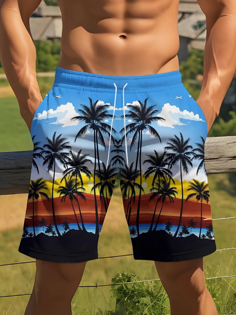 Men's 3D Palm Quick - Dry Boardshorts - WOWihte
