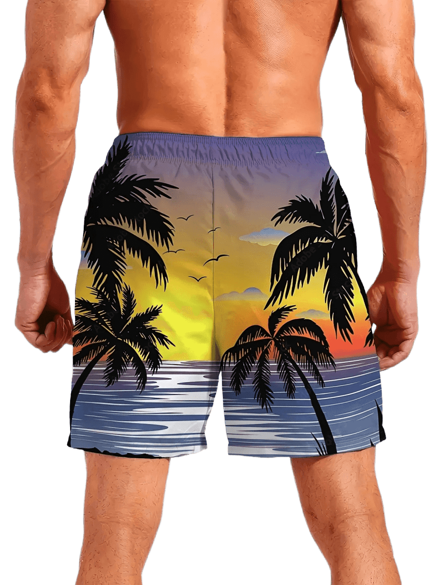 Men's 3D Palm Quick - Dry Boardshorts - WOWihte