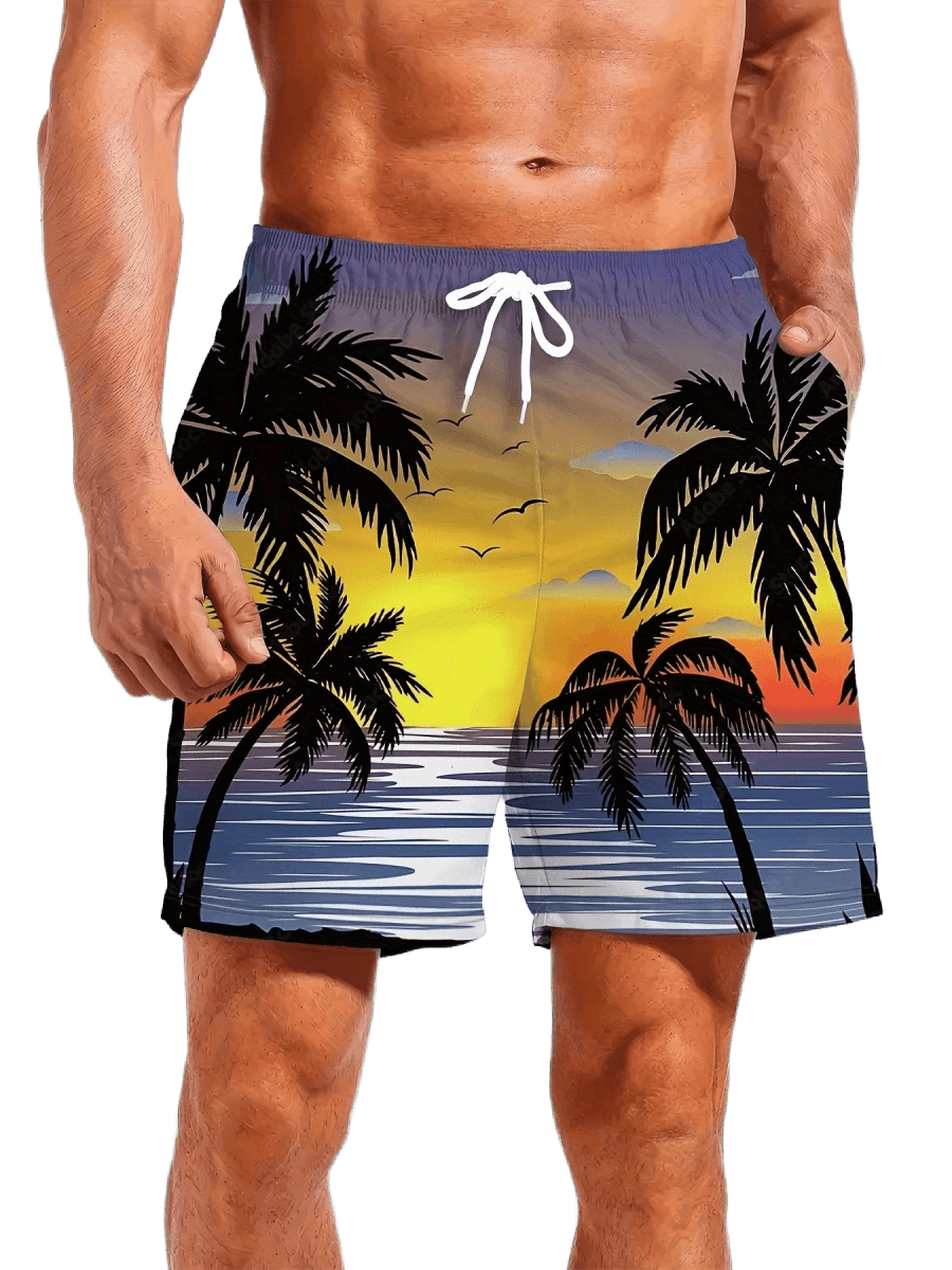 Men's 3D Palm Quick - Dry Boardshorts - WOWihte