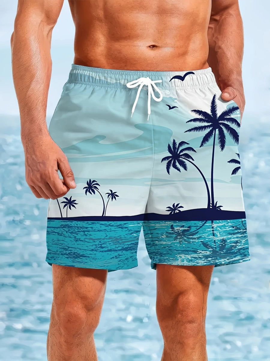 Men's 3D Palm Quick - Dry Boardshorts - WOWihte