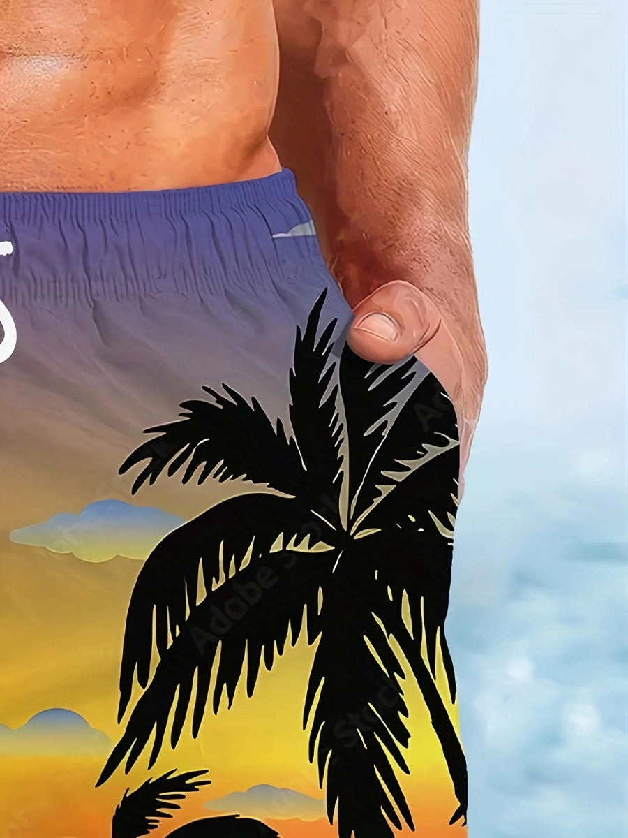 Men's 3D Palm Quick - Dry Boardshorts - WOWihte