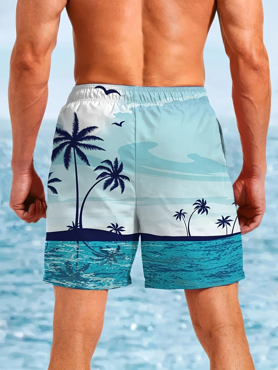 Men's 3D Palm Quick - Dry Boardshorts - WOWihte