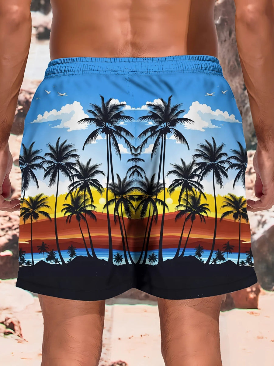 Men's 3D Palm Quick - Dry Boardshorts - WOWihte