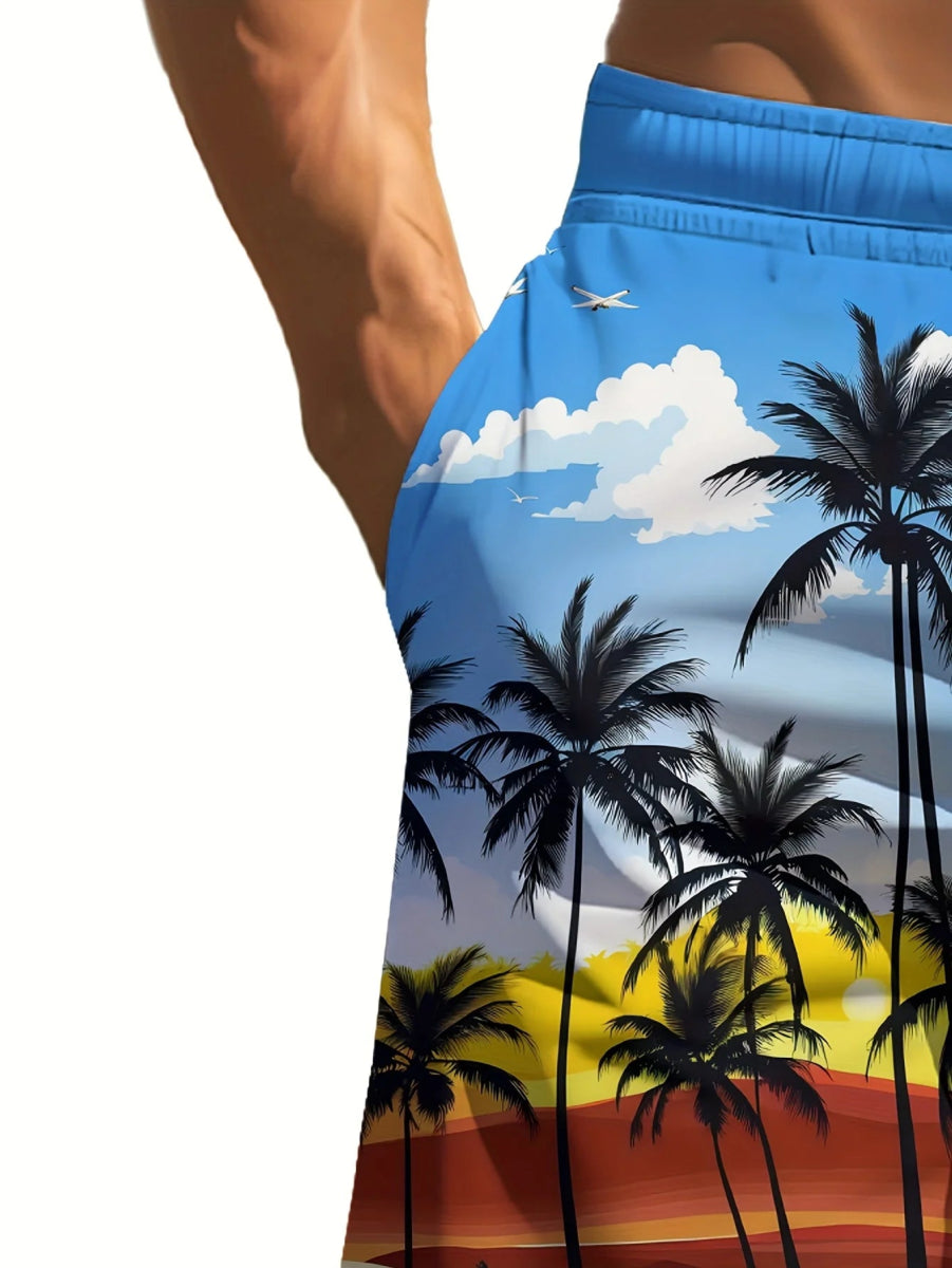 Men's 3D Palm Quick - Dry Boardshorts - WOWihte