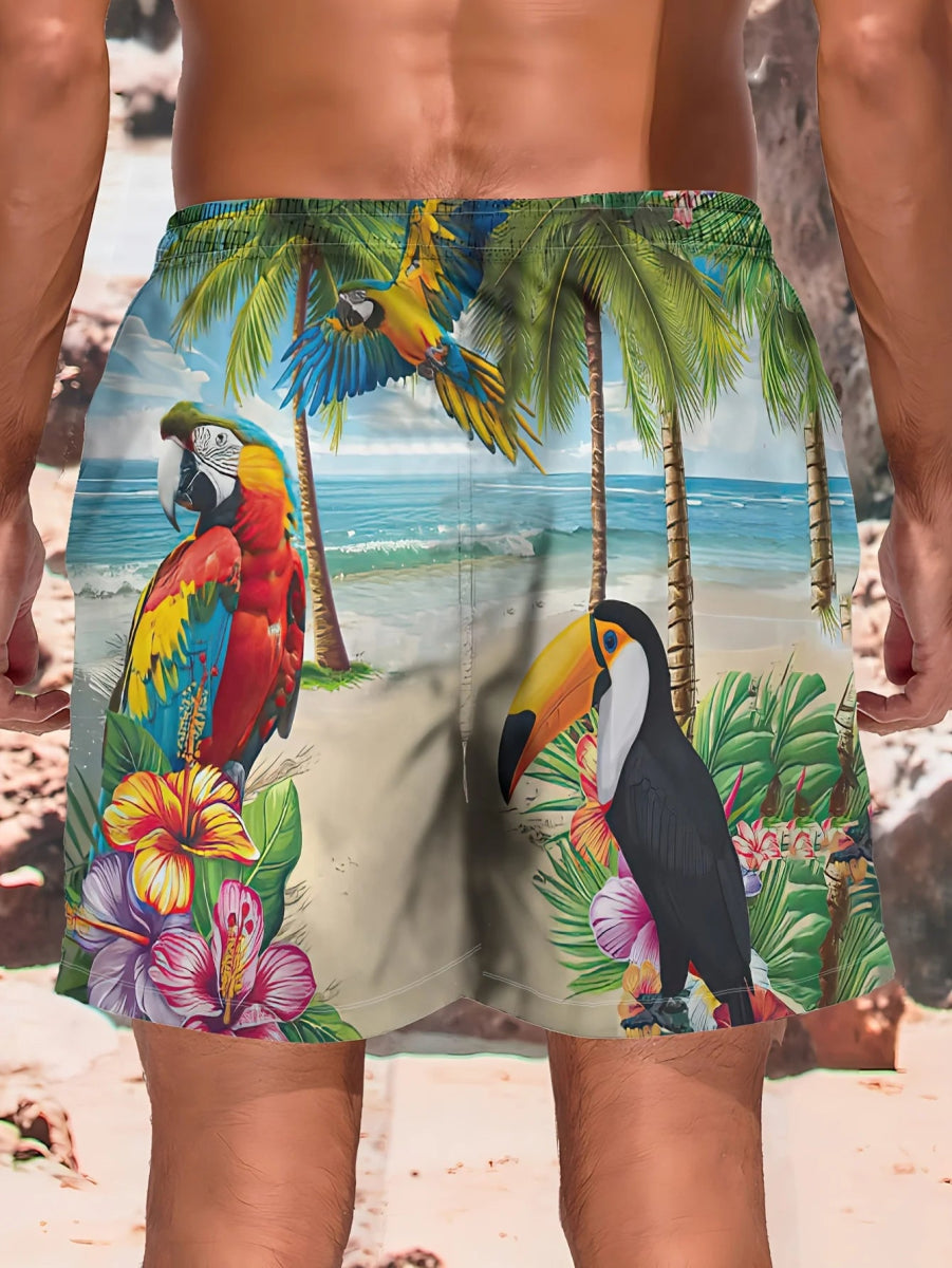 Men's 3D Parrot Quick - Dry Shorts - WOWihte