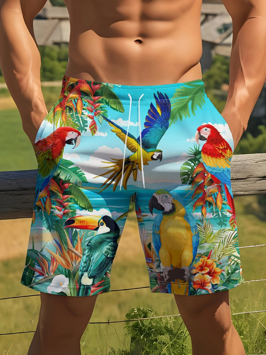 Men's 3D Parrot Quick - Dry Shorts - WOWihte