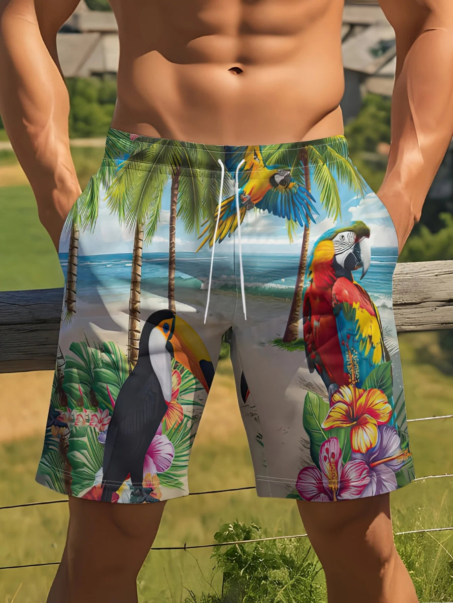 Men's 3D Parrot Quick - Dry Shorts - WOWihte