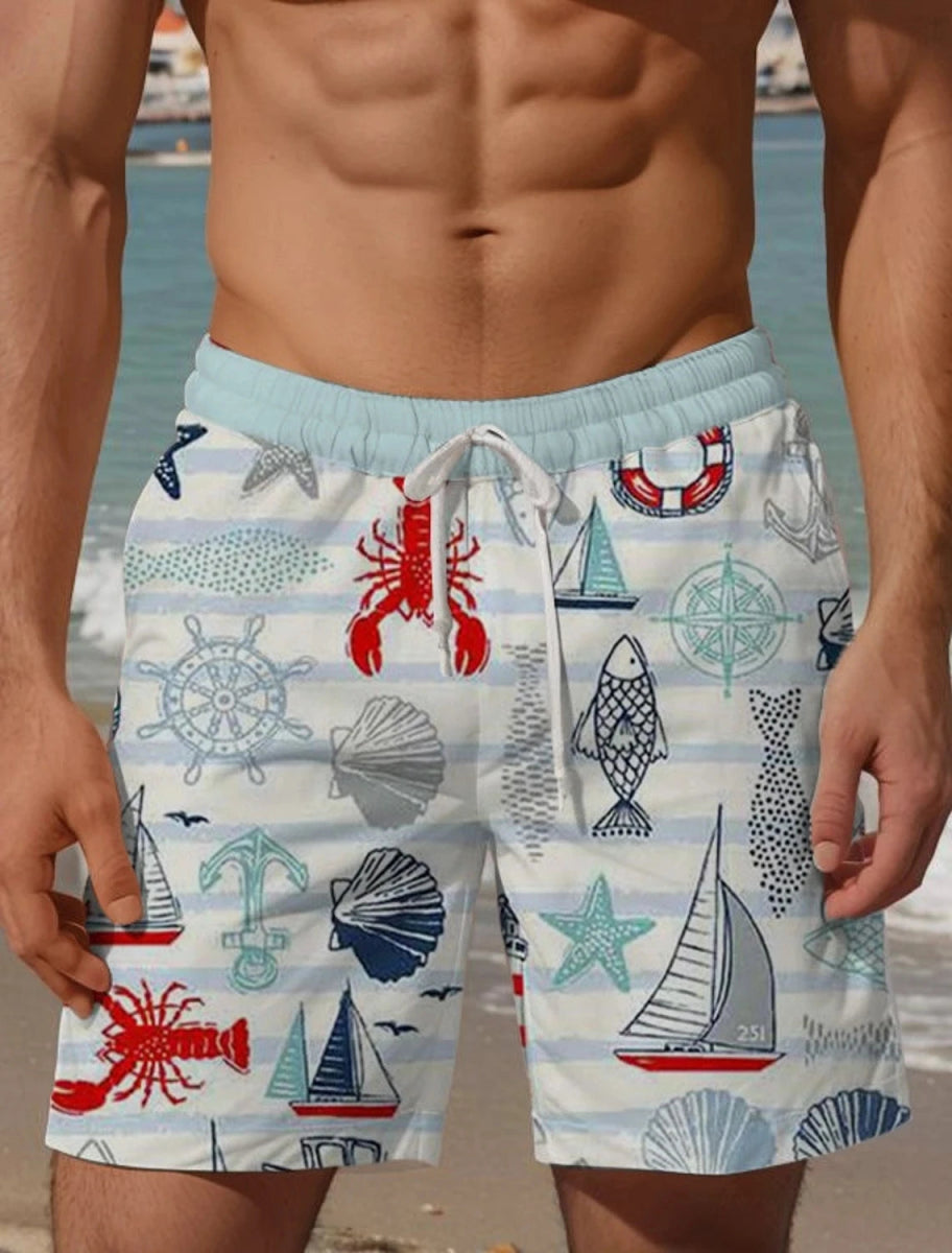 Men's Aloha Lobster Turtle Boardshorts - WOWihte