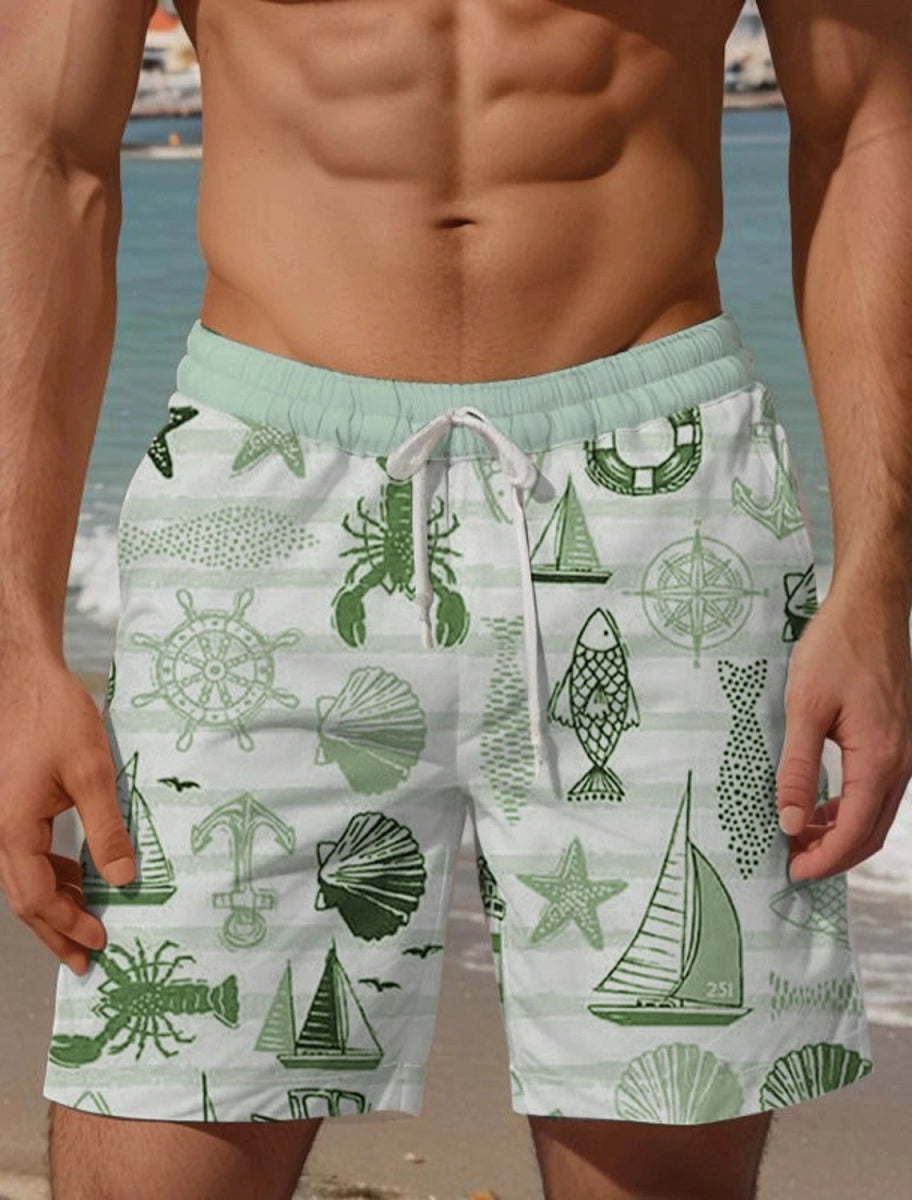 Men's Aloha Lobster Turtle Boardshorts - WOWihte