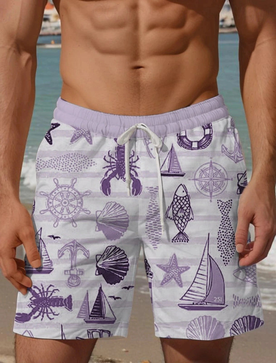 Men's Aloha Lobster Turtle Boardshorts - WOWihte