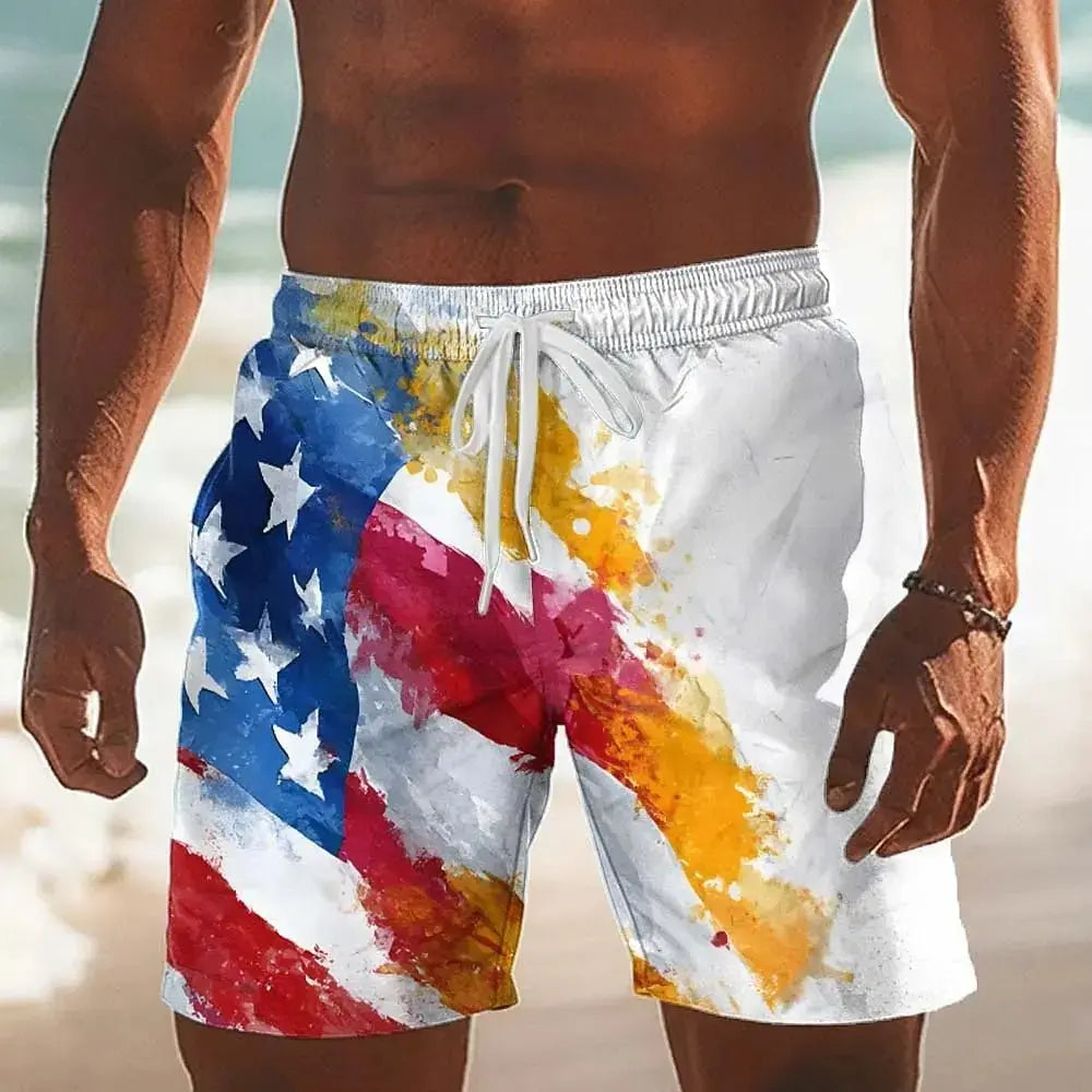Men's American US Flag 250th Anniversary Beach shorts Board Shorts Waist Hawaiian Holiday Pockets Drawstring Waist Men Clothing - WOWihte