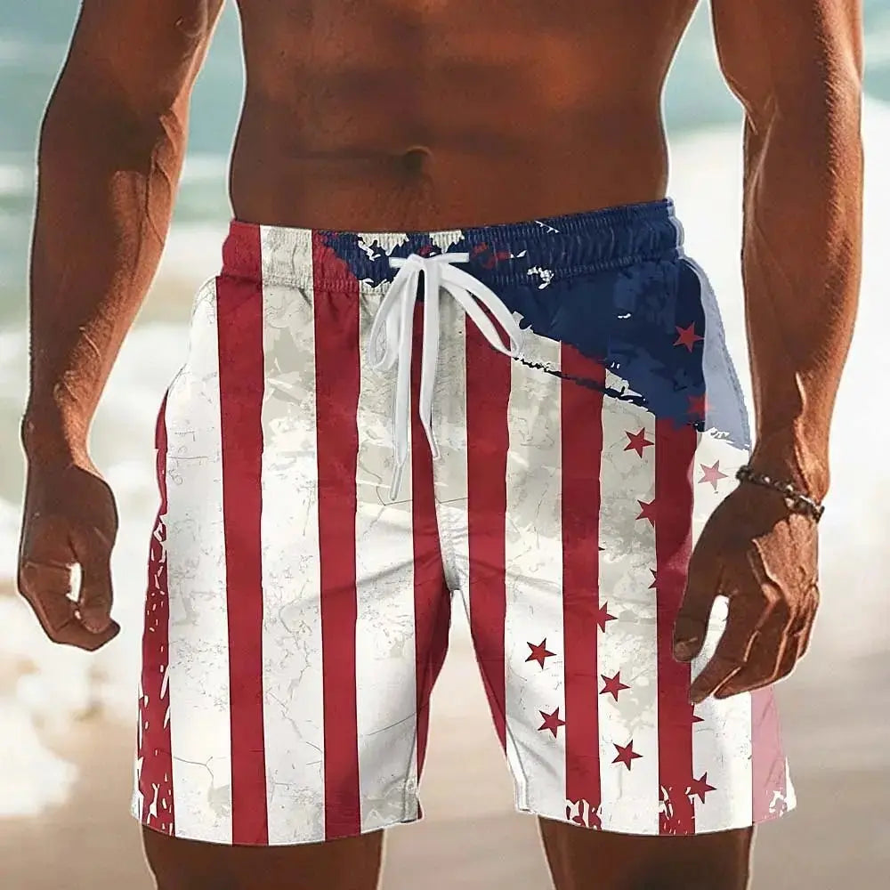 Men's American US Flag 250th Anniversary Beach shorts Board Shorts Waist Hawaiian Holiday Pockets Drawstring Waist Men Clothing - WOWihte